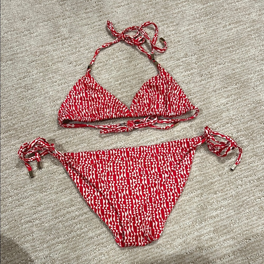 Red and White Bikini Set